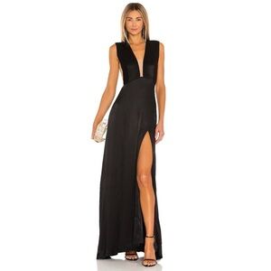 SAU LEE Genevie Satin Black Gown with Mesh Panels Size 4